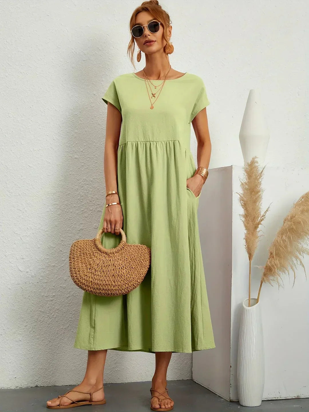 WW | Casual Elegant Baumwolle und Leinenkleid