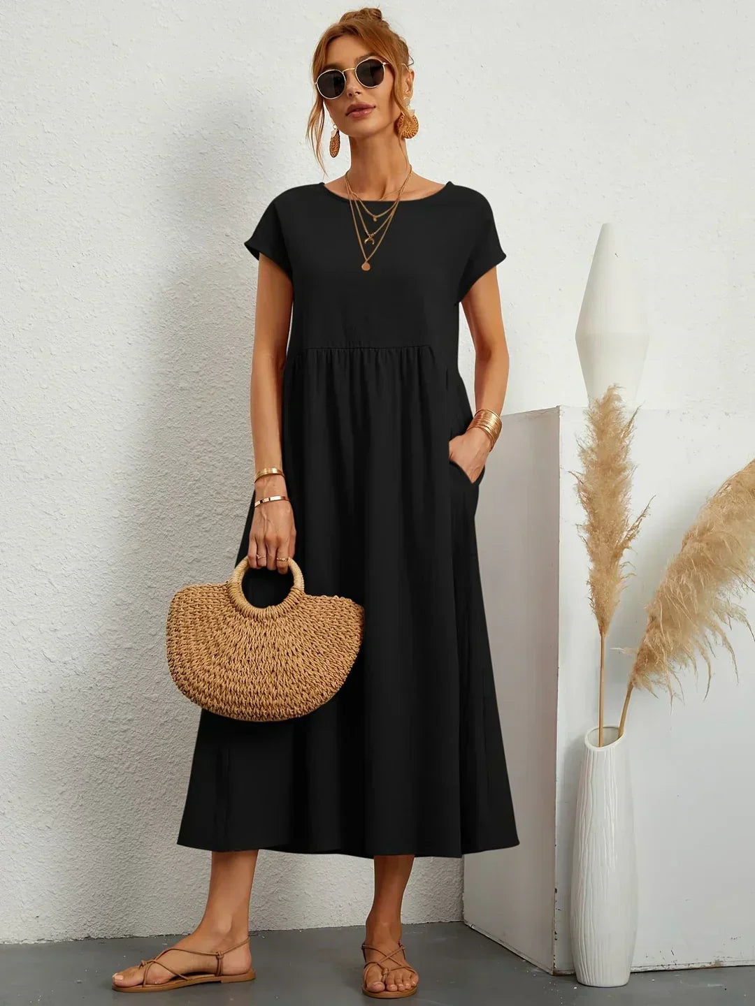 WW | Casual Elegant Baumwolle und Leinenkleid