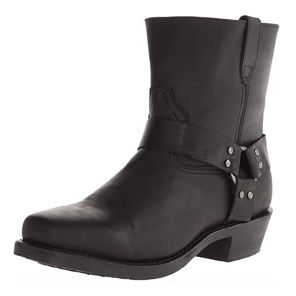 WW | Stylish Women's Leather Biker Boots – Black Mid-Cut Moto Shoes with Harness Design