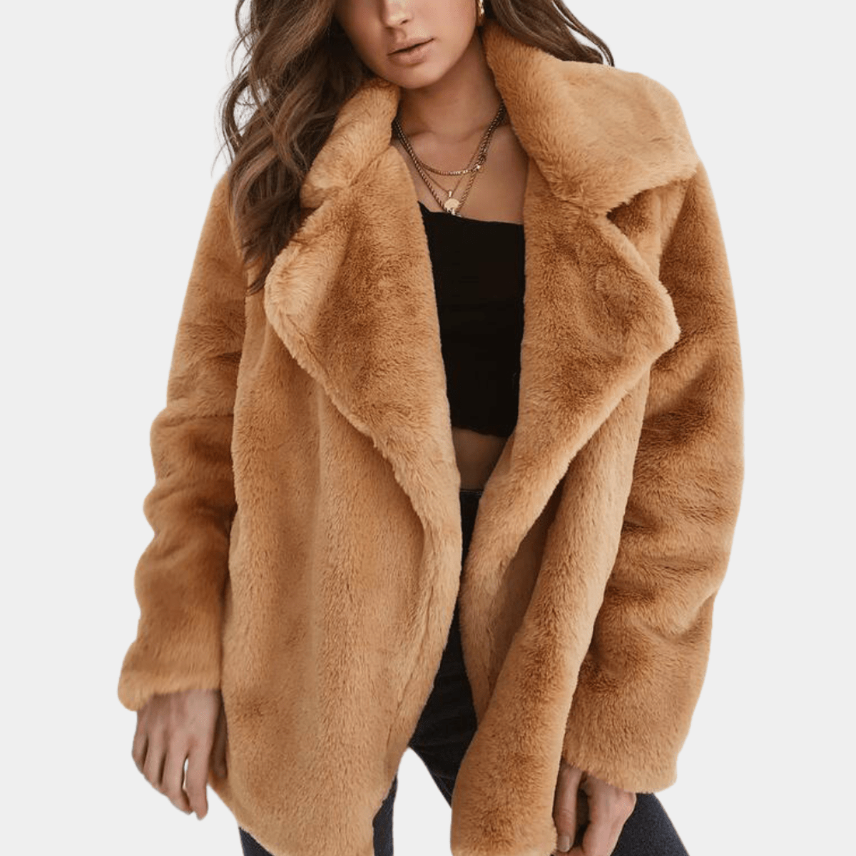 WW | mitellanger Plüsch Wintermantel mit Reverskragen und Taschen