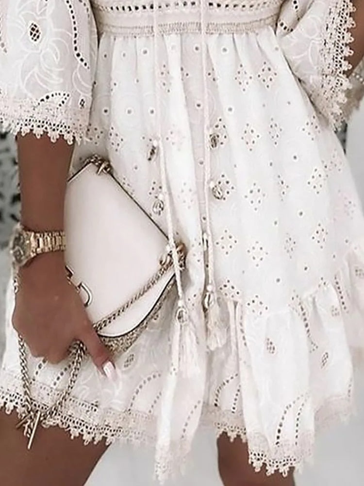 WW | Halbe Ärmel Boho Style Spitzenkleid Sommerkleid
