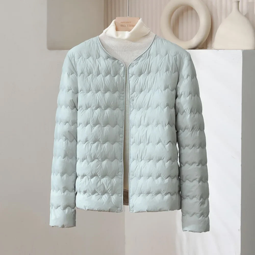 WW | Gepolsterte Regular Fit Daunenjacke - Kragenlose Knopfleiste Jacke