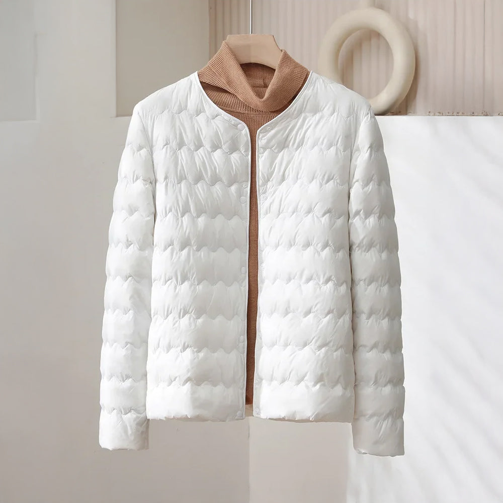 WW | Gepolsterte Regular Fit Daunenjacke - Kragenlose Knopfleiste Jacke