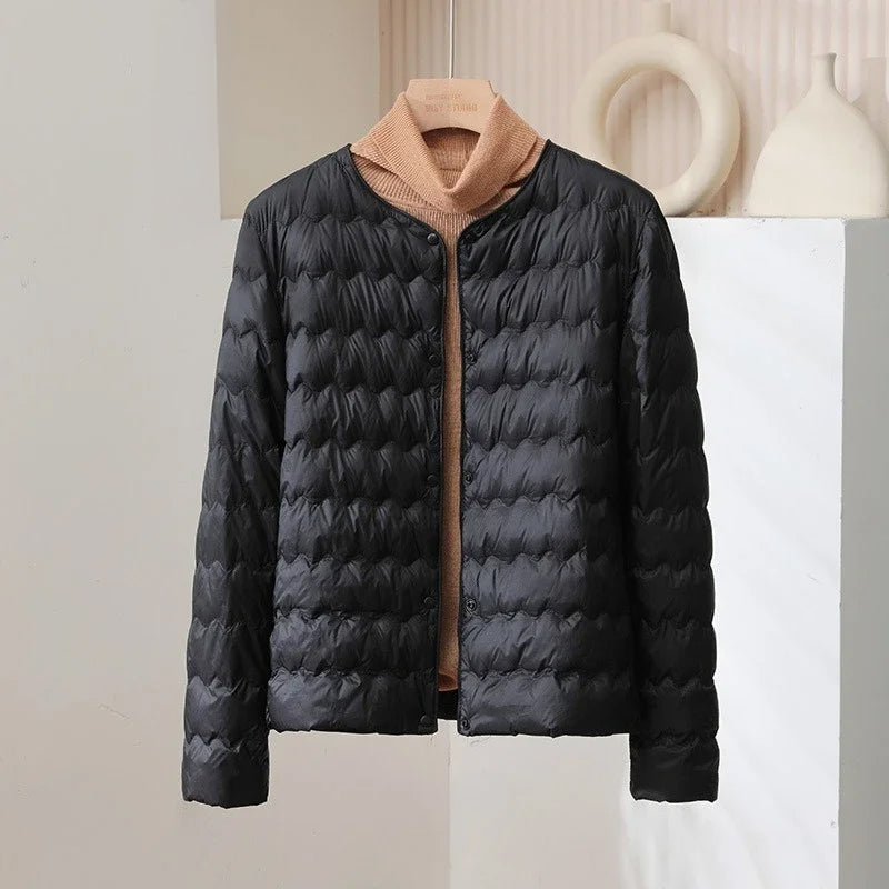 WW | Gepolsterte Regular Fit Daunenjacke - Kragenlose Knopfleiste Jacke