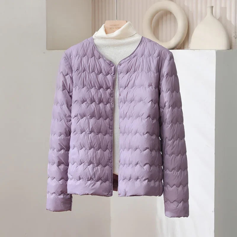 WW | Gepolsterte Regular Fit Daunenjacke - Kragenlose Knopfleiste Jacke