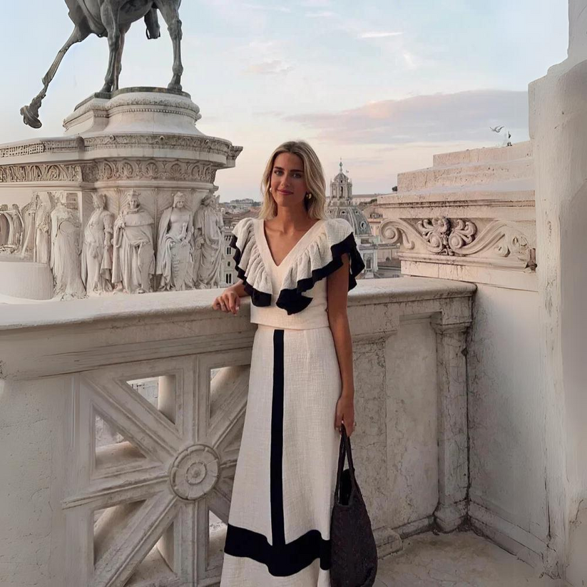 Elegant two-piece set with sophisticated ruffle details