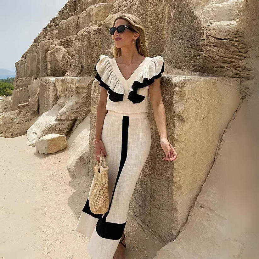 Elegant two-piece set with sophisticated ruffle details
