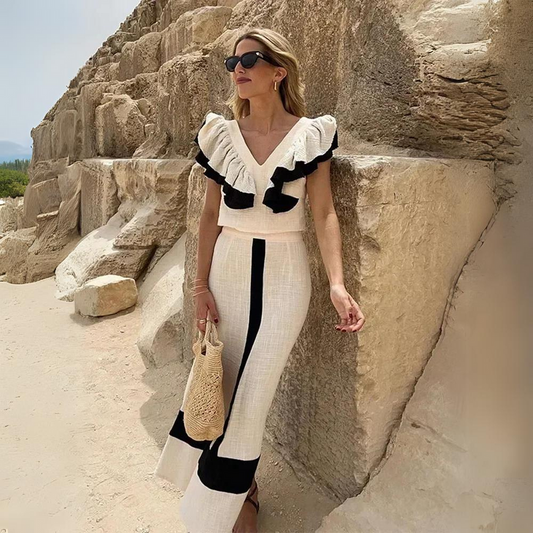 Elegant two-piece set with sophisticated ruffle details