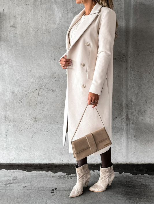 WW | Damen Wollmischung Doppelreiher Klassischer Schnitt Klapptaschen