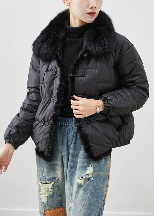 WW | Schwarze Fuchs Kragen Patchwork Nerz Haar Entenfedern Puffermäntel Winter