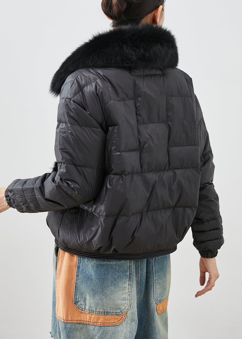 WW | Black Fox Collar Patchwork Mink Hair Duck Feather Puffer Coats Winter