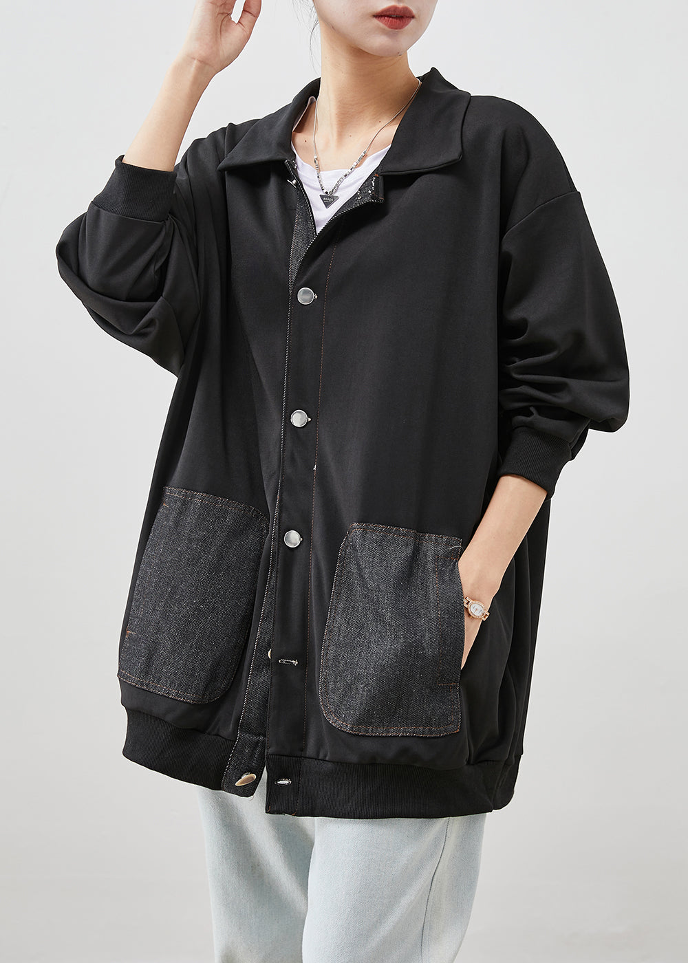 WW | Black Oversized Patchwork Cotton Coats