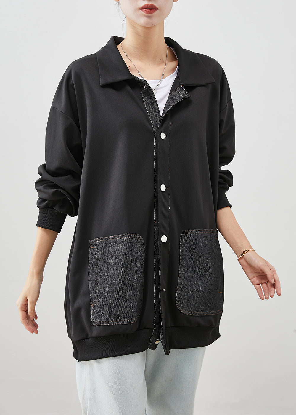 WW | Black Oversized Patchwork Cotton Coats