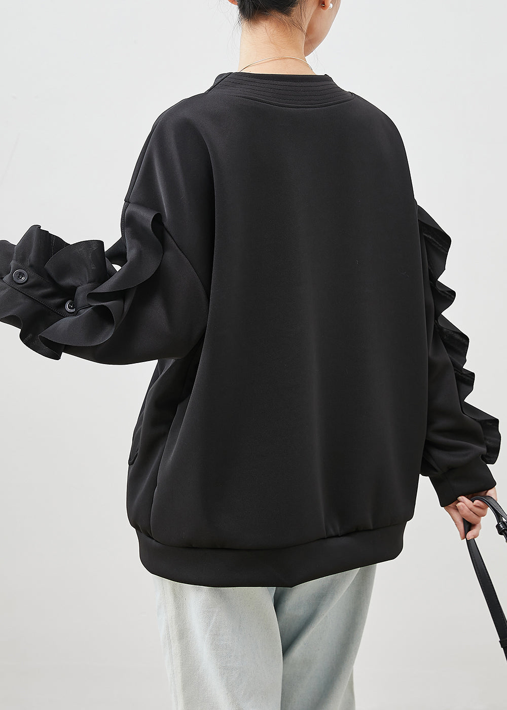 WW | Black Ruffle Shirt Patchwork Cotton Jackets