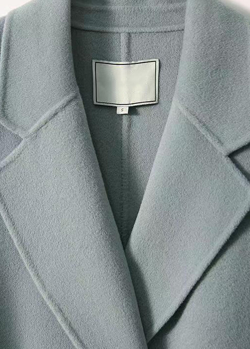 WW | Blue-Grey Lapel Button Down Pockets Wool Coats