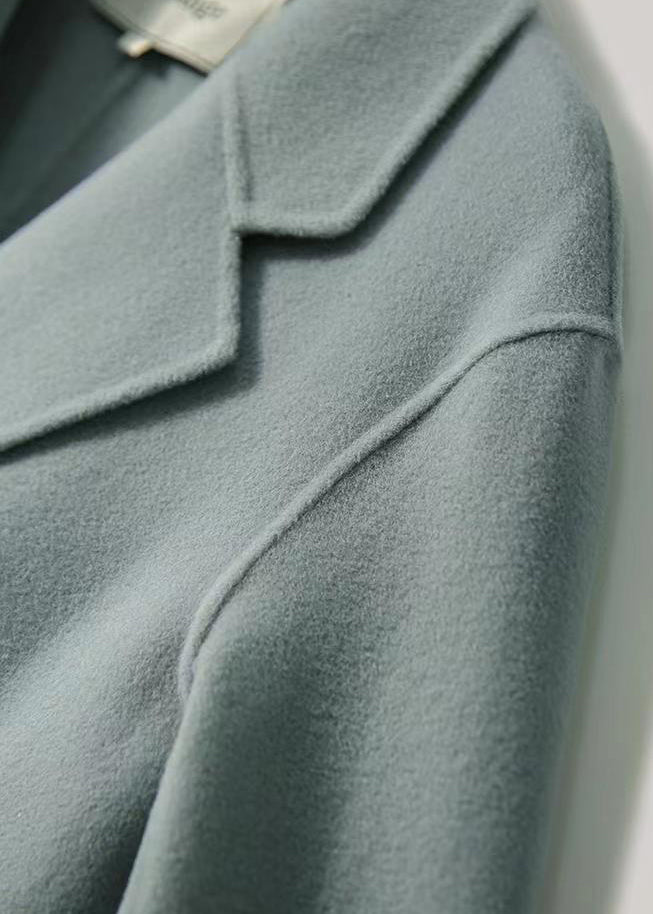 WW | Blue-Grey Lapel Button Down Pockets Wool Coats