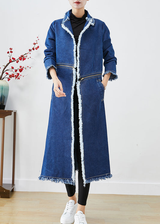 WW | Blaue Reißverschluss Trenchcoats zum Tragen von beiden Seiten aus Denim