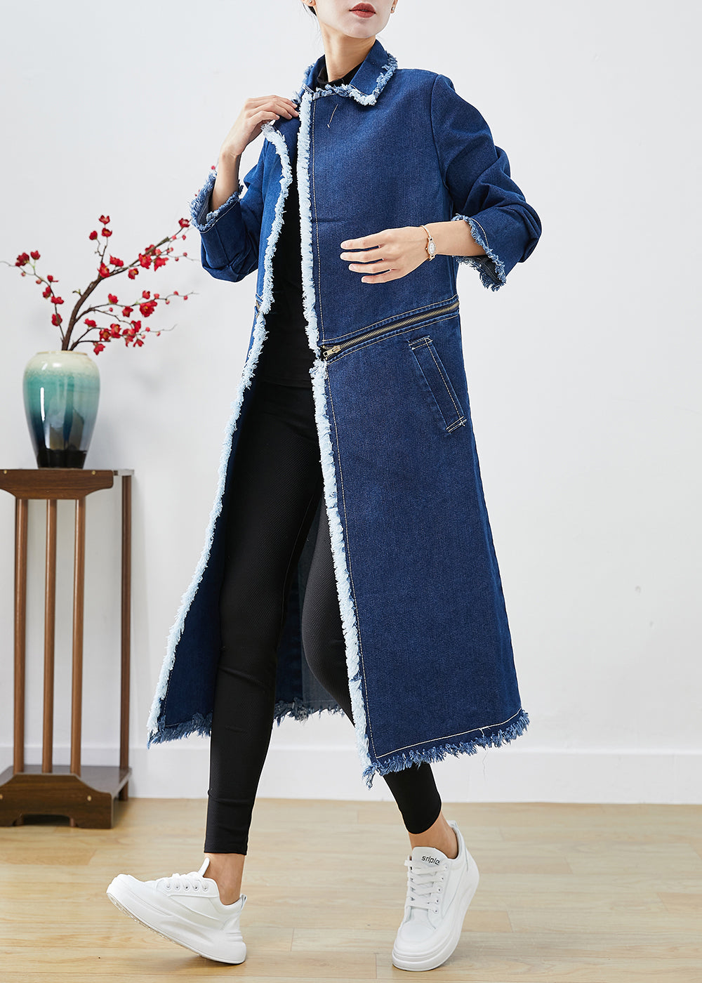 WW | Blue Reversible Denim Zipper Trench Coats