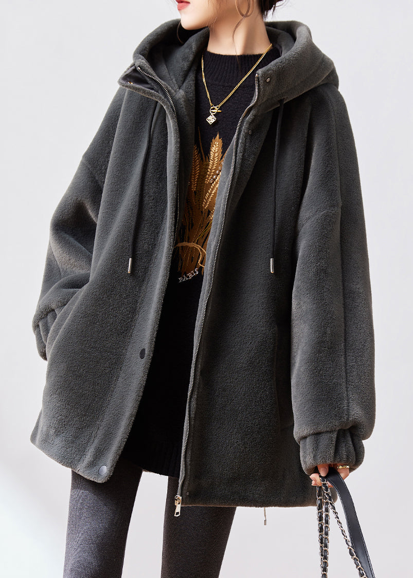 WW | Dark Gray Zipper Cotton-Padded Mink Velvet Coats Winter
