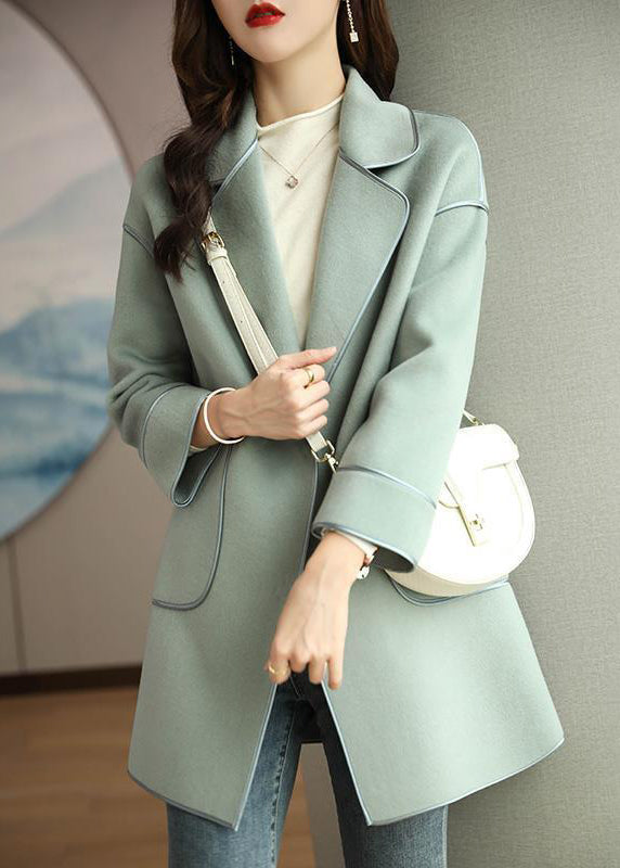 WW | Green Lapel Patchwork Pockets Wool Coats