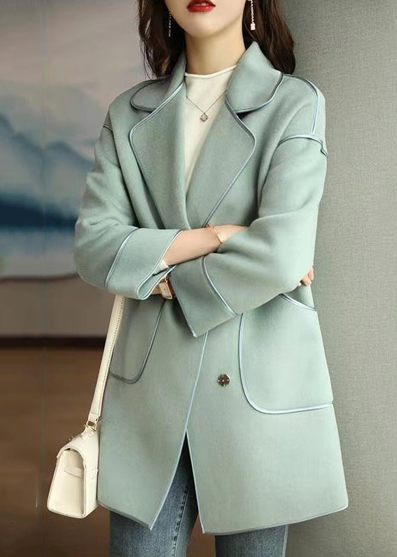 WW | Green Lapel Patchwork Pockets Wool Coats