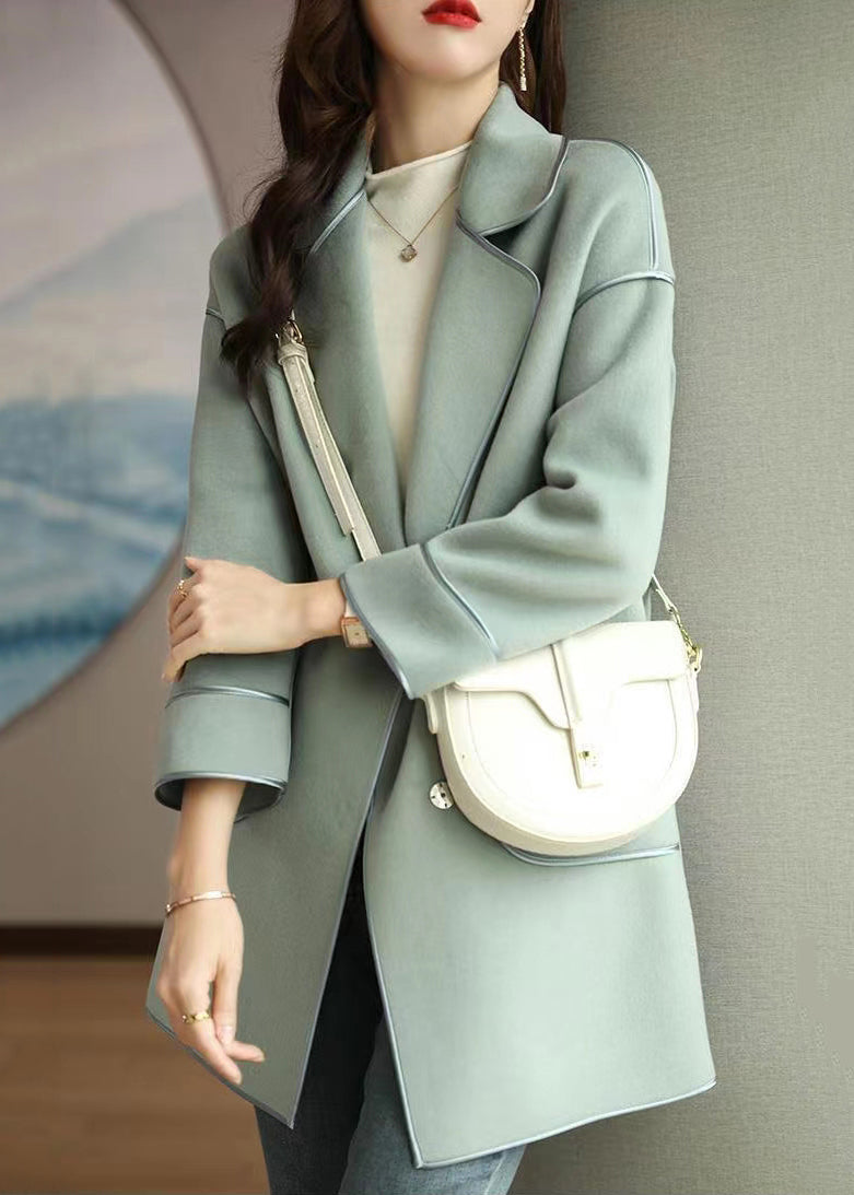 WW | Green Lapel Patchwork Pockets Wool Coats