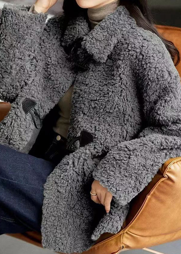 WW | Grey Peter Pan Collar Pockets Patchwork Wool Coats Winter