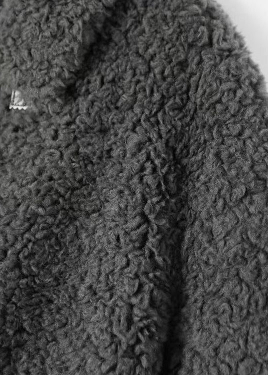 WW | Grey Peter Pan Collar Pockets Patchwork Wool Coats Winter