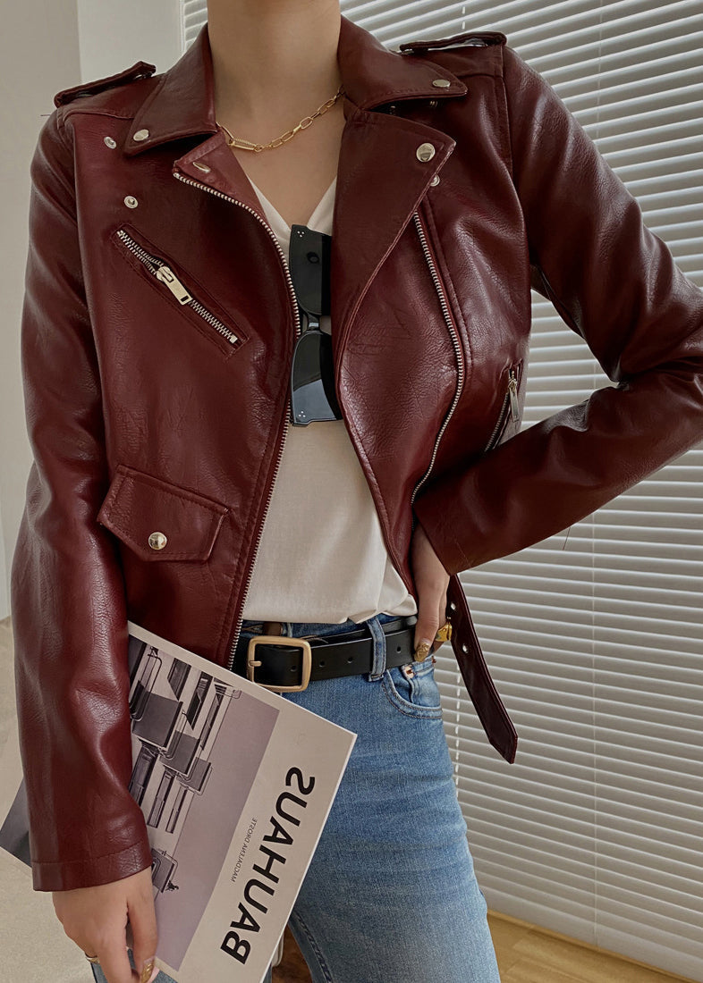 WW | Mulberry Peter Pan Collar Patchwork Faux Leather Jackets