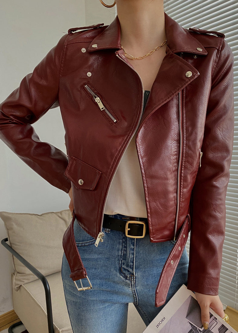 WW | Mulberry Peter Pan Collar Patchwork Faux Leather Jackets
