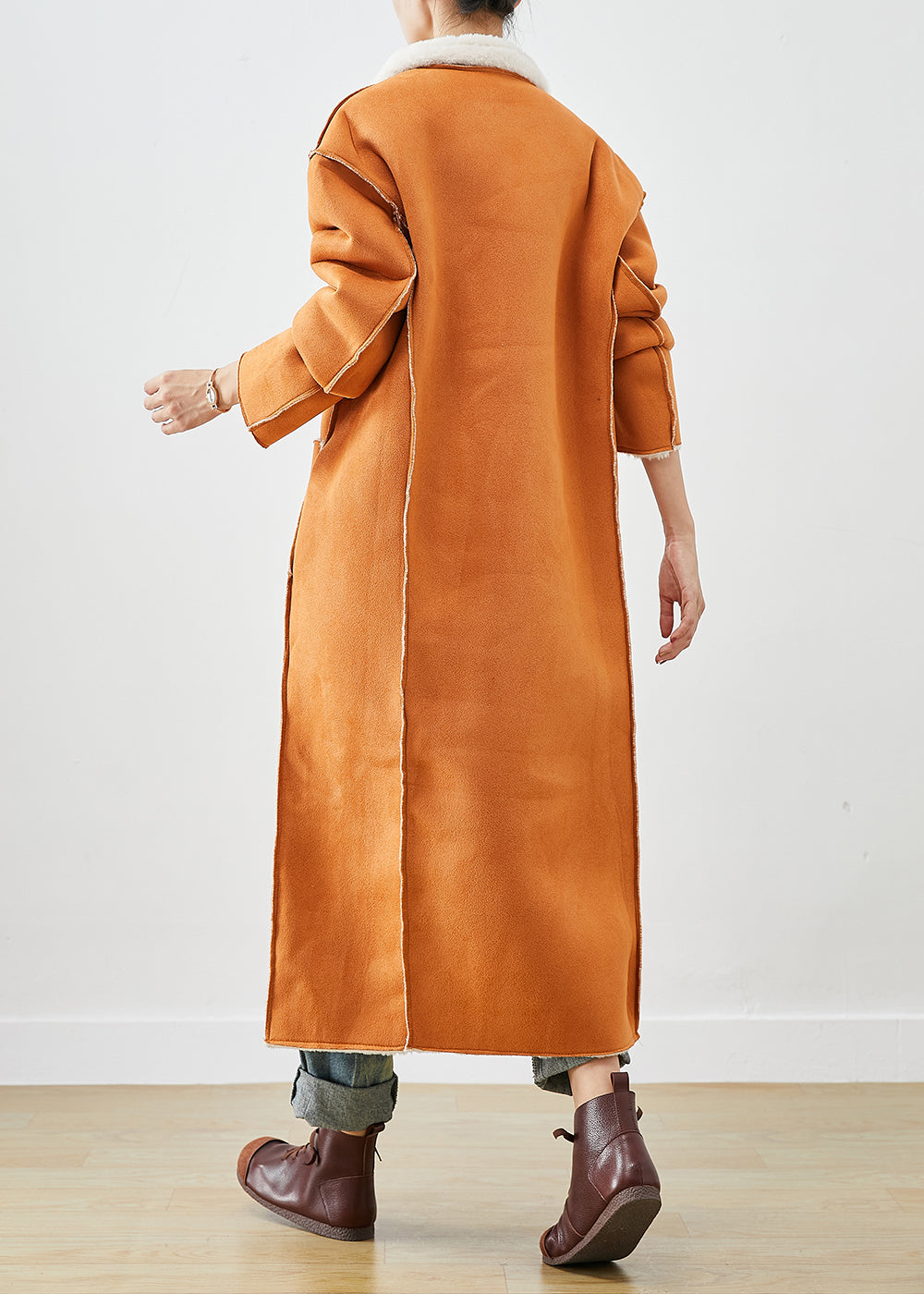 WW | Orange Double-Breasted Fuzzy Fluffy Reversible Coats Winter