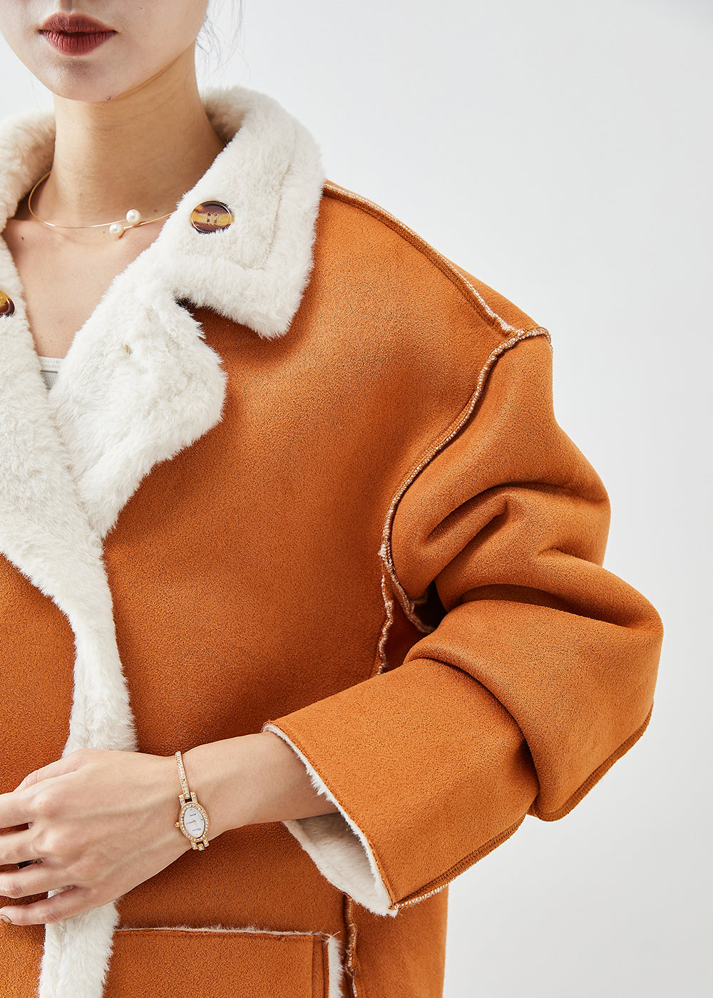 WW | Orange Double-Breasted Fuzzy Fluffy Reversible Coats Winter