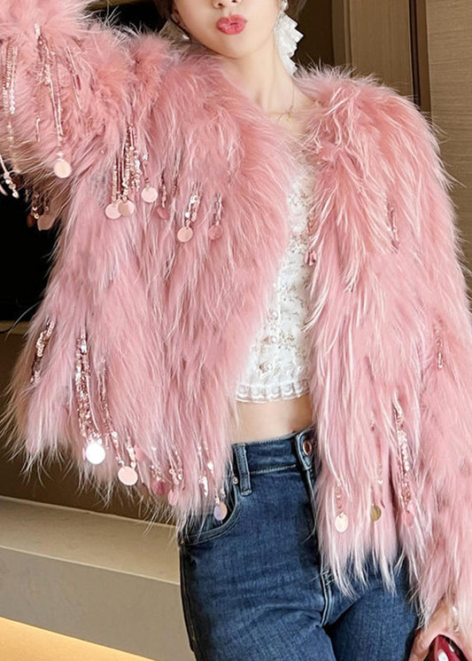 WW | Pinke Pailletten Quaste Leder und Pelzmäntel Winter