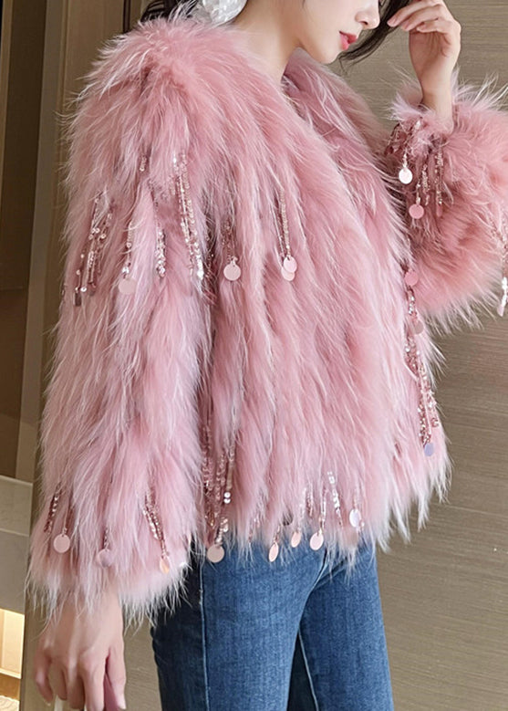 WW | Pinke Pailletten Quaste Leder und Pelzmäntel Winter