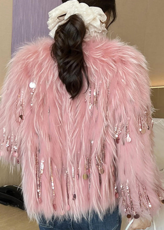 WW | Pinke Pailletten Quaste Leder und Pelzmäntel Winter