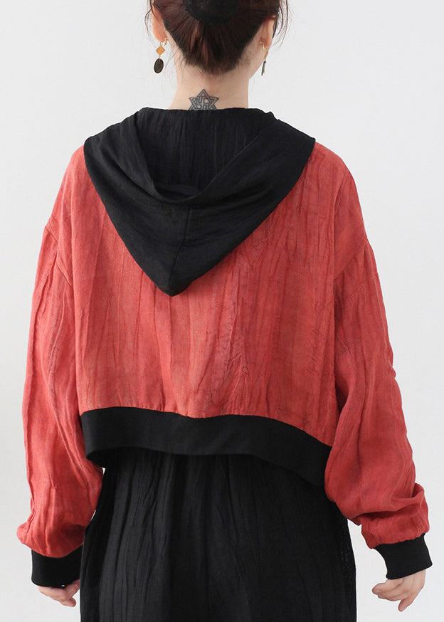 WW | Rote Colorblock Patchwork Leinen Fake Zwei Stück Mäntel Langarm