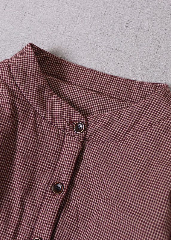 WW | Red Stand-Up Collar Plaid Fine Cotton Lined Winter Coats