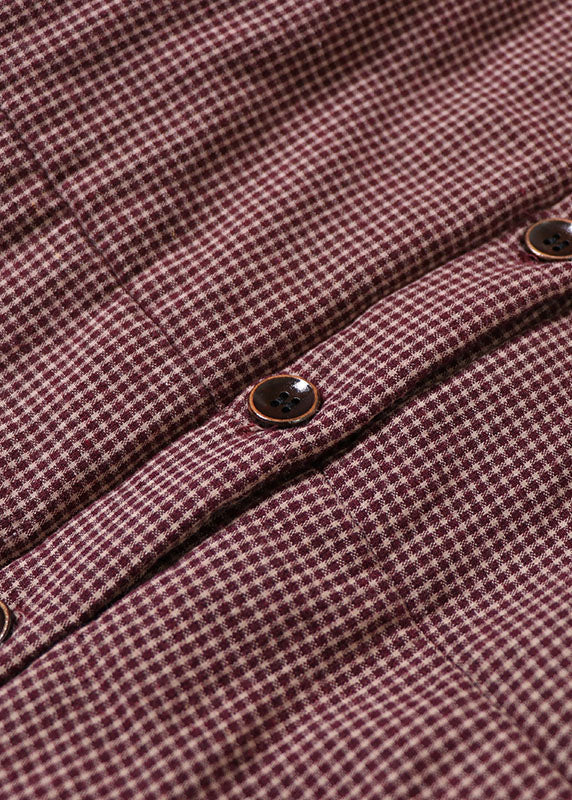 WW | Red Stand-Up Collar Plaid Fine Cotton Lined Winter Coats