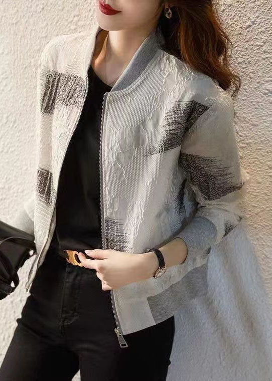 WW | White Zip-Up Pouch Patchwork Cotton Jackets