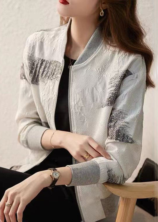 WW | White Zip-Up Pouch Patchwork Cotton Jackets