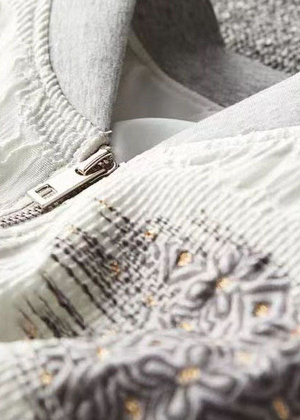 WW | White Zip-Up Pouch Patchwork Cotton Jackets
