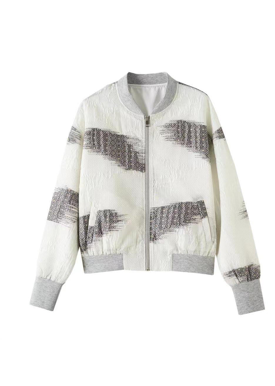 WW | White Zip-Up Pouch Patchwork Cotton Jackets