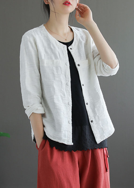 WW | Yellow Button Crew-Neck Jacquard Coats Long Sleeves
