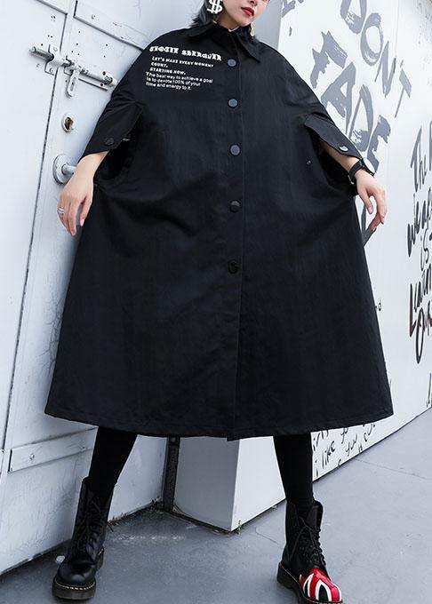 WW | Black Plus Size Long Coat Design Cape Coat