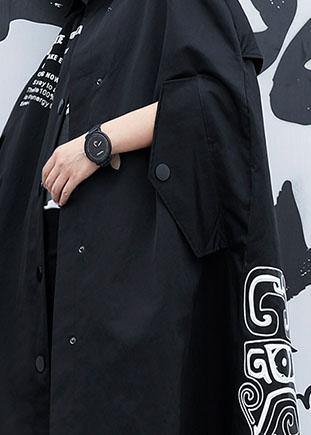 WW | Black Plus Size Long Coat Design Cape Coat