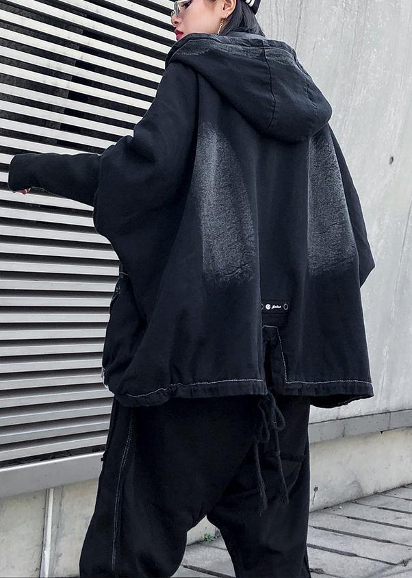 WW | Denim Schwarz Plus Size für Frauen Nähen Reißverschluss Patchwork Mäntel
