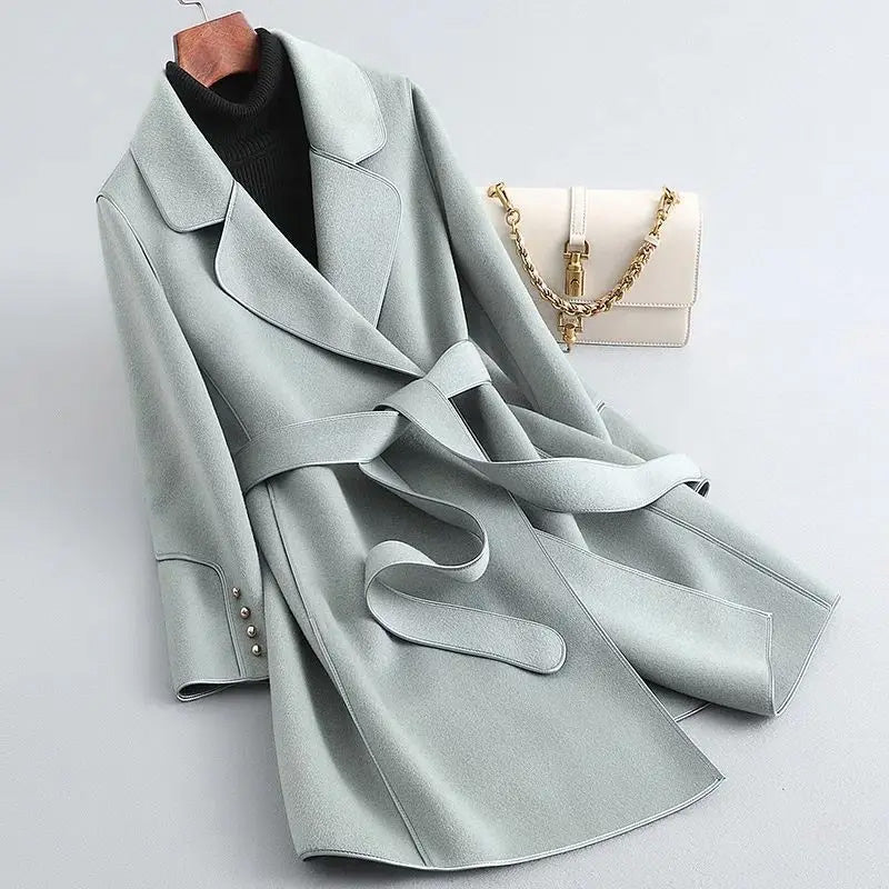 WW | Slim Fit Coat - Belt Buckle Wrap Style Knee-Length Winter Coat
