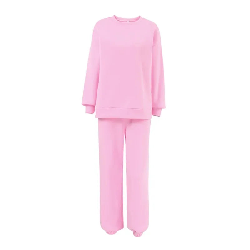 WW | Fashionable Women's Set with Round Neck and Long-Sleeve Top