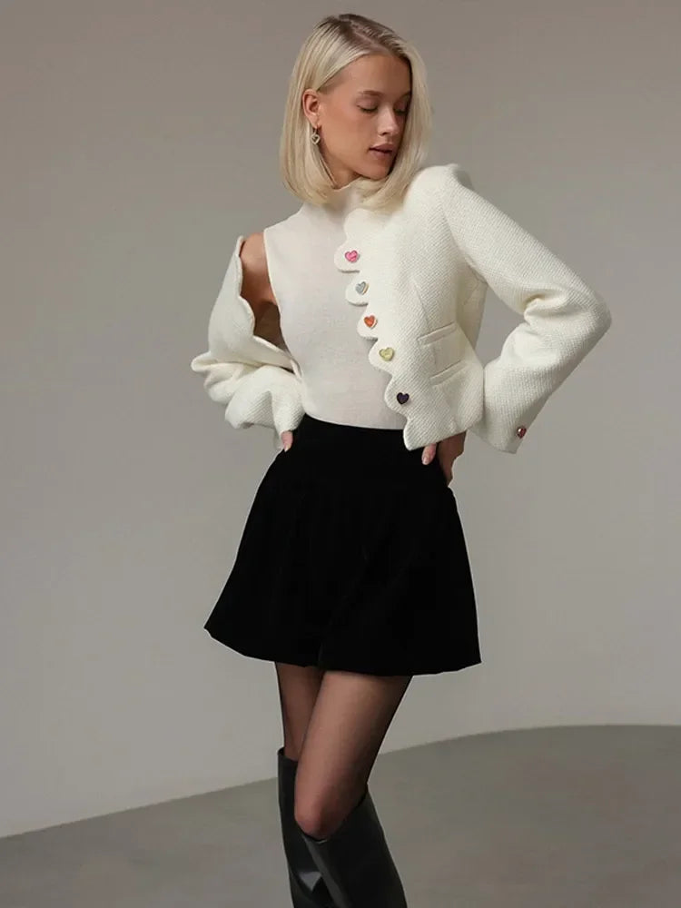 WW | Damen Elegantes Weste mit Hohem Kragen und Einzigartigen Knöpfen