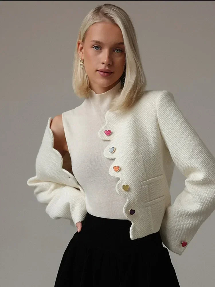 WW | Damen Elegantes Weste mit Hohem Kragen und Einzigartigen Knöpfen